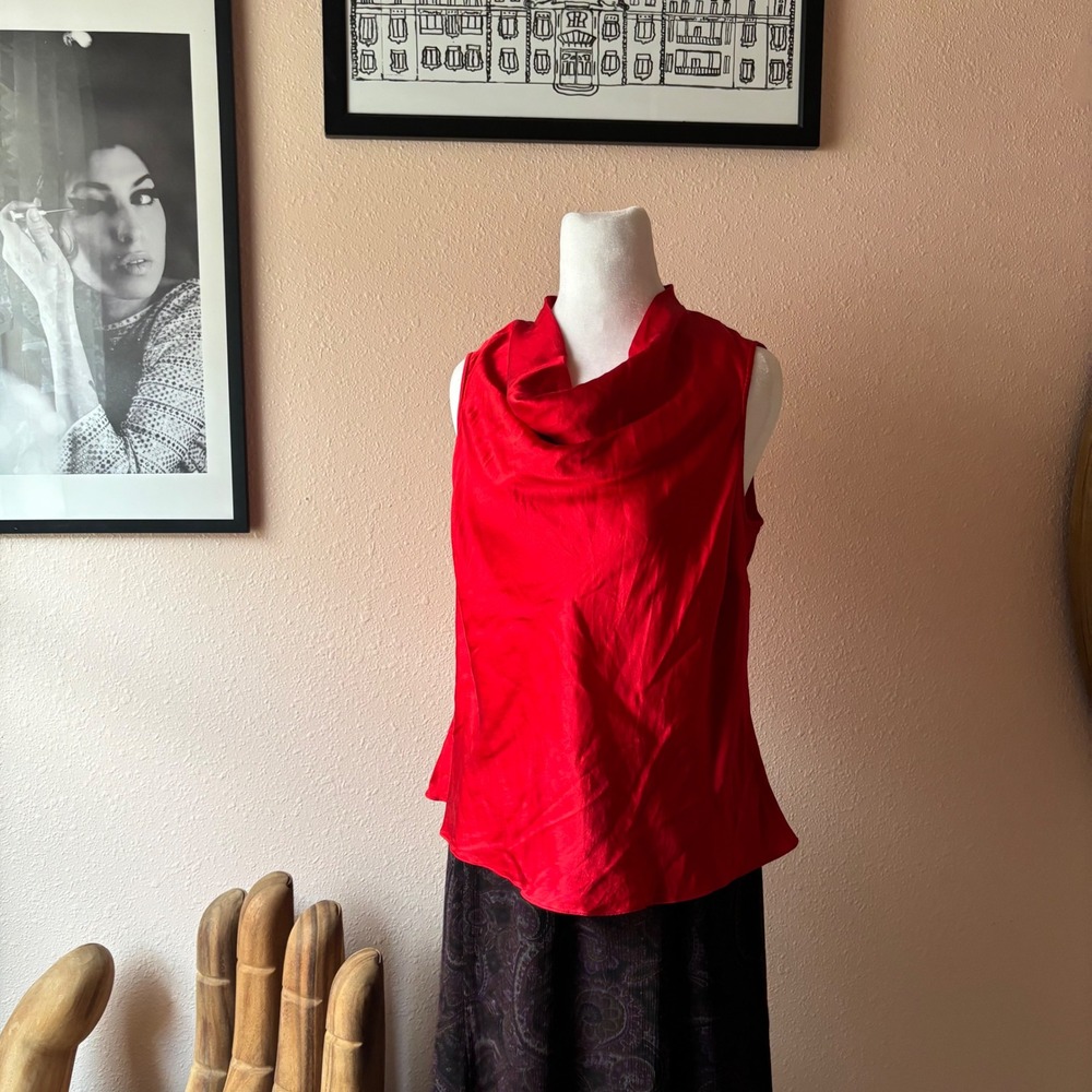 Vintage 80s / 90s Cherry Red Silk Blouse - Picture 2 of 6